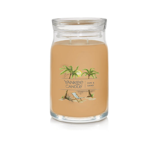 Yankee Candle Sun &amp; Sand Scented, Signature 20oz Large Jar 2-Wick Candle, Over 60 Hours of Burn Time