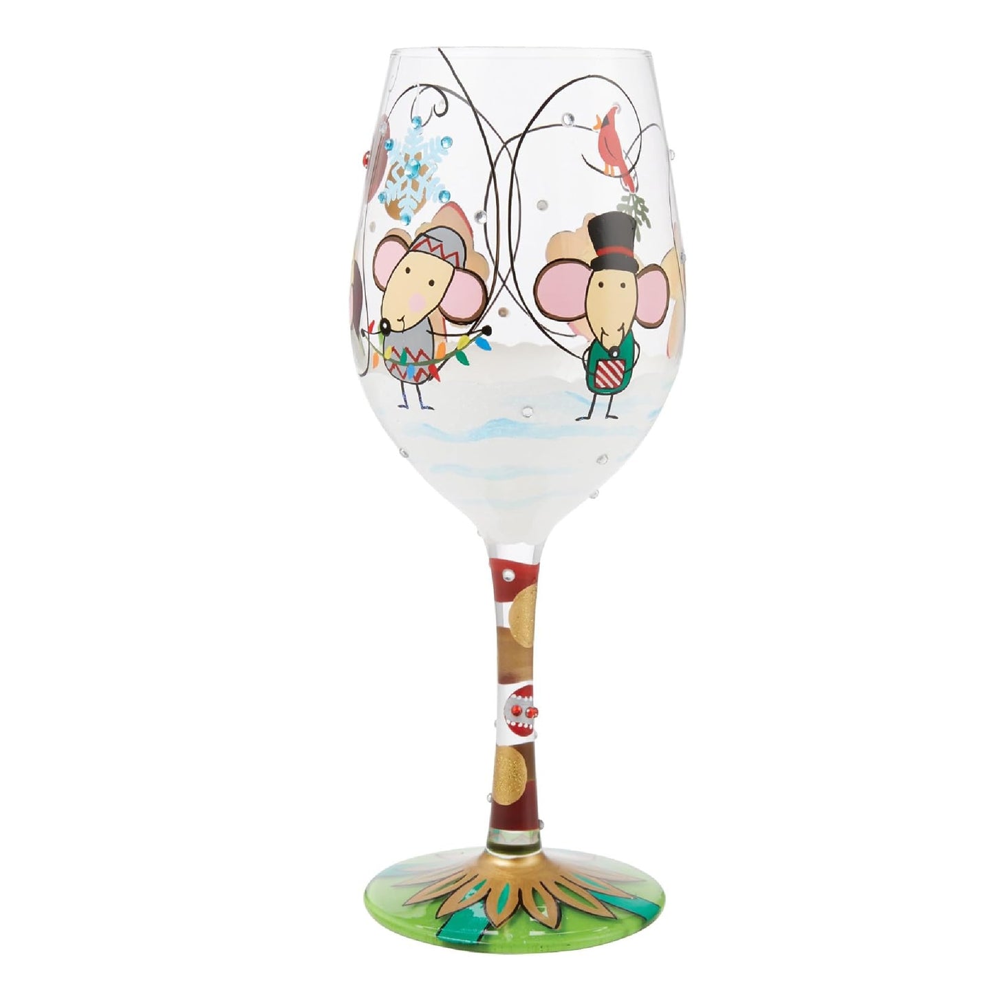 Enesco Lolita Christmas Not Even a Mouse Hand-Painted Artisan Wine Glass, 15 Ounce