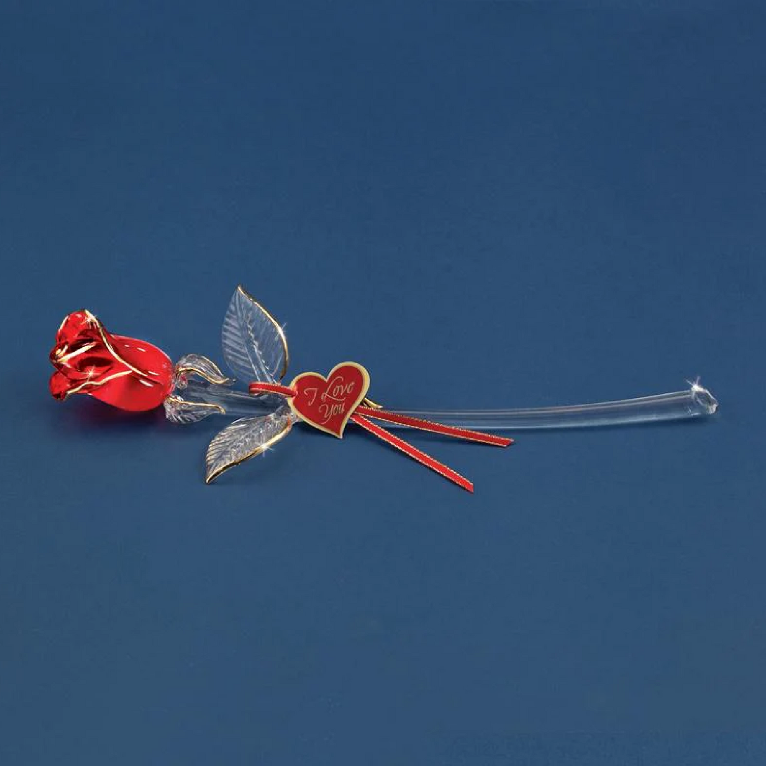 Glass Baron Rose Figurine - Red and Gold