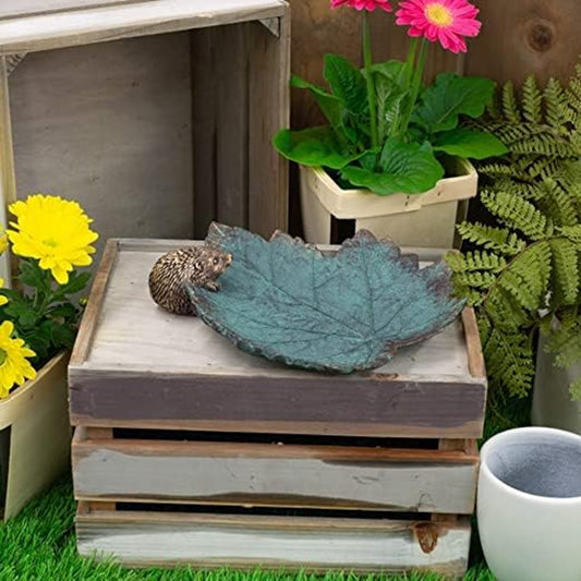 Roman Hedgehog on Leaf Resin Bird Feeder Dish