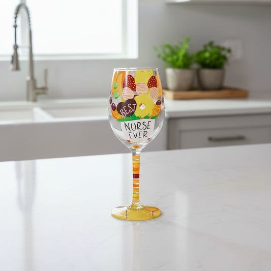 Enesco Lolita Best Nurse Ever Hand-Painted Artisan Wine Glass, 15 Ounce