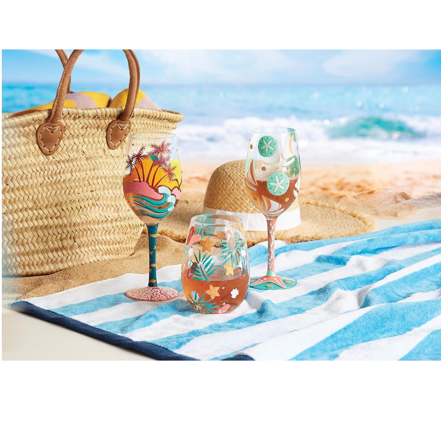 Enesco Lolita Designs Tropical Getaway Hand-Painted Artisan Wine Glass, 15 Ounce