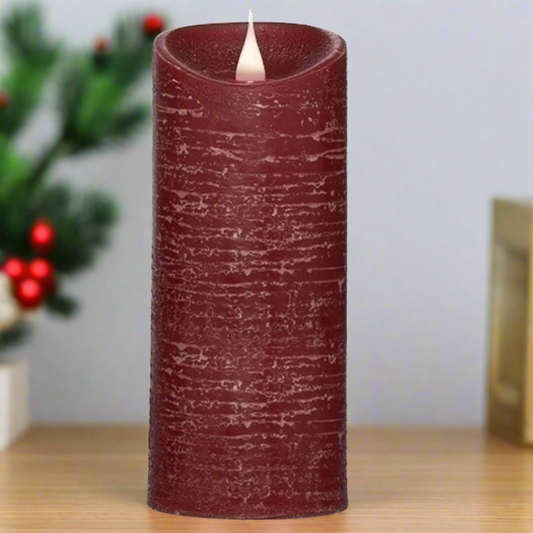 Roman Flameless LED Candle 7"H Red Rustic Pillar Outdoor 3-D Motion