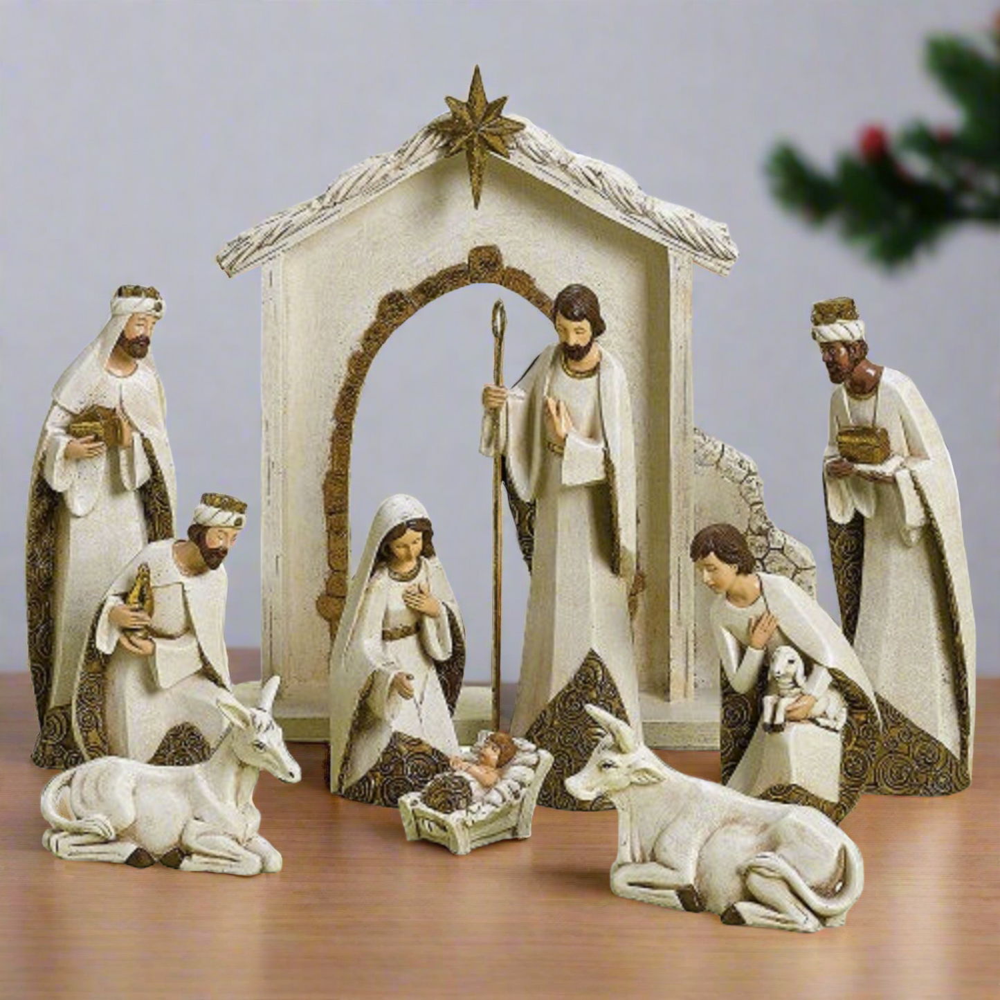 Roman 10 Pc. Ivory And Gold Tone Nativity