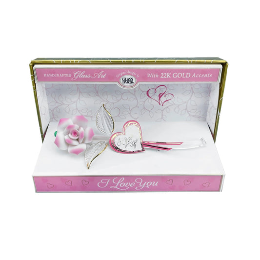 Keepsake Box Pink Rose, I Love You by Glass Baron