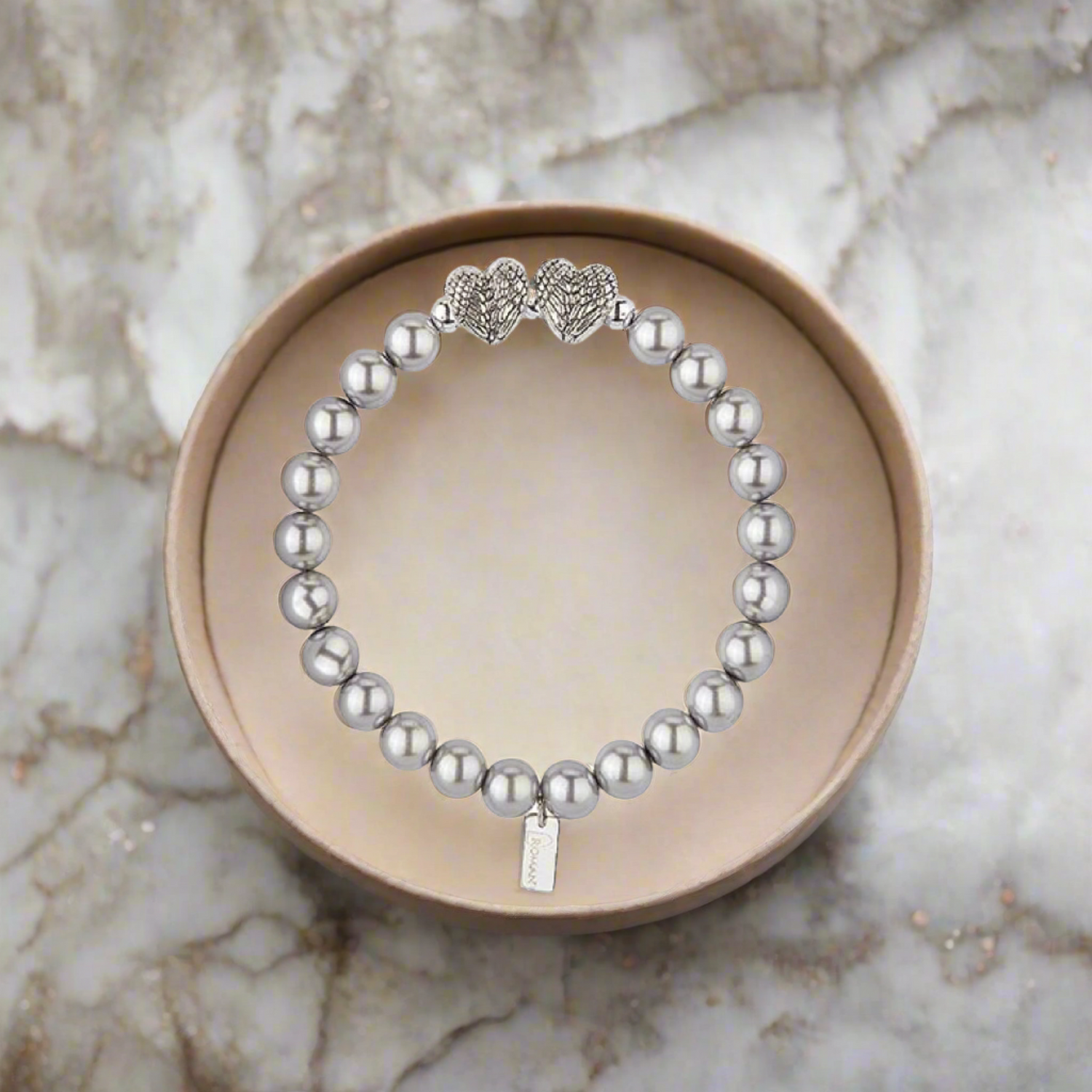 Mother of Two Gray Faux Pearl Stretch Bracelet 7"