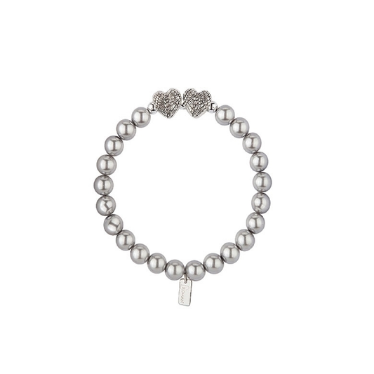 Bracelet extensible en fausses perles grises pour mère de deux enfants, 7 pouces 