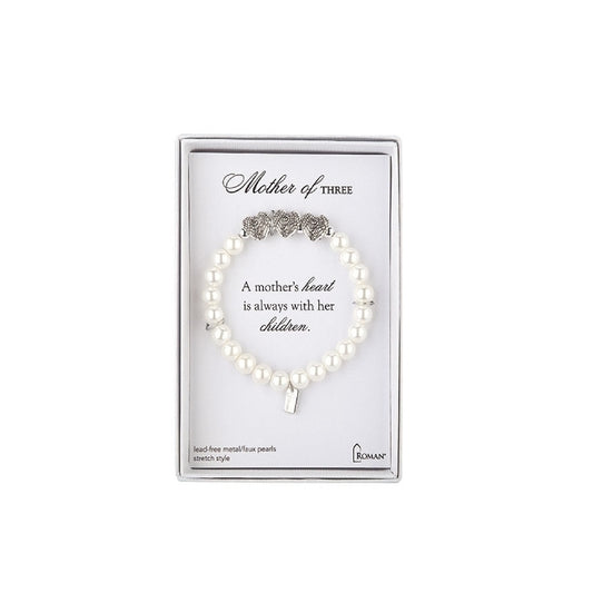 Bracelet extensible en fausses perles blanches pour mère de trois enfants, 7 pouces 