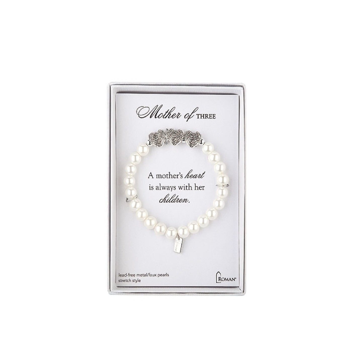 Bracelet extensible en fausses perles grises pour mère de trois enfants, 7 pouces 