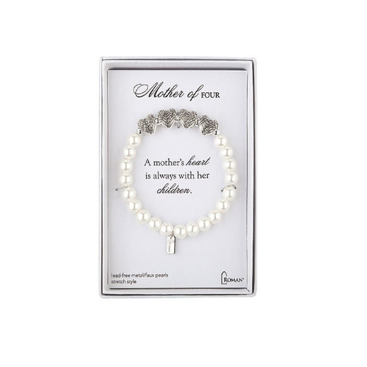 Bracelet extensible en fausses perles grises pour mère de quatre enfants, 7 pouces 