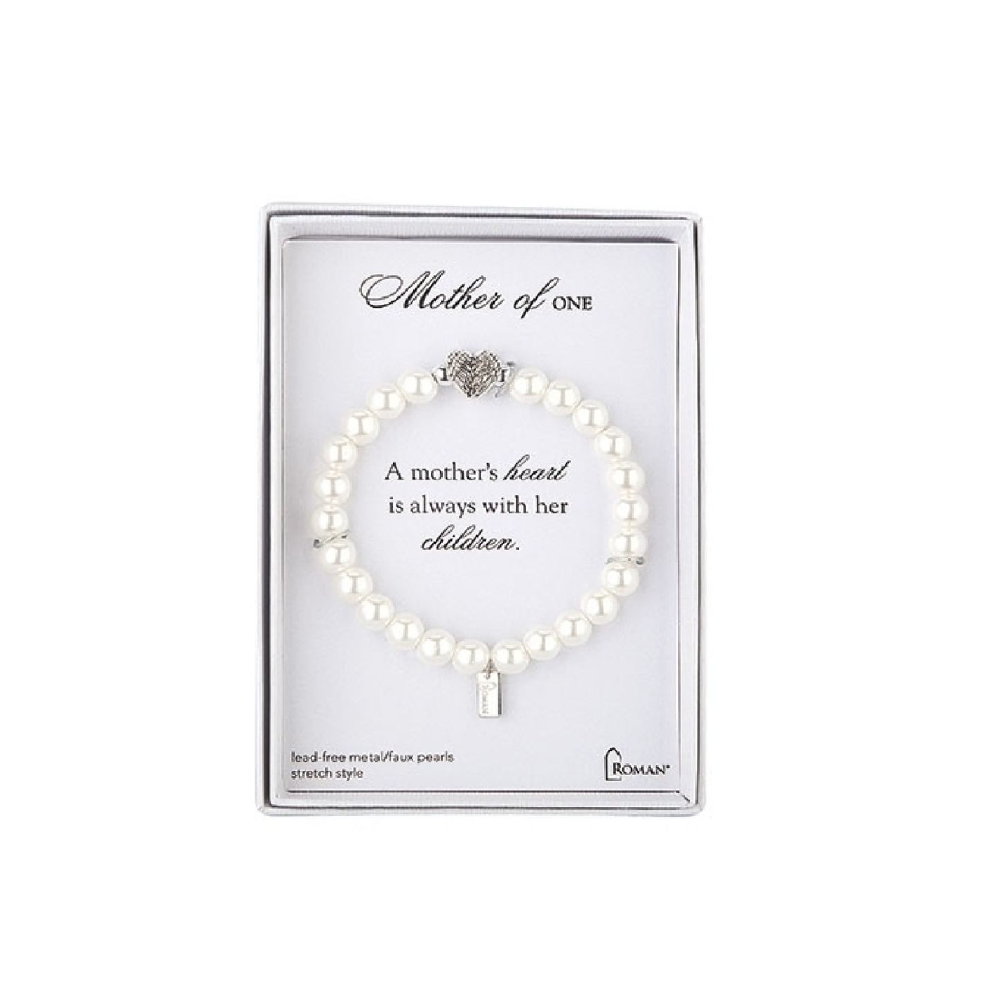 Mother of One White Faux Pearl Stretch Bracelet 7"