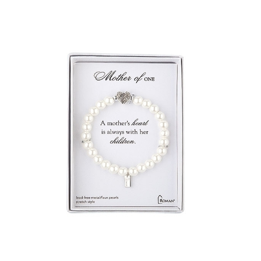Bracelet extensible en fausses perles blanches Mother of One, 7 pouces 