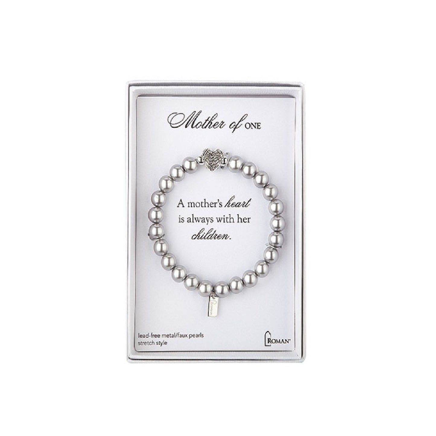 Bracelet extensible en fausses perles grises Mother of One, 7 pouces 