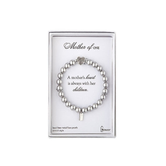 Bracelet extensible en fausses perles grises Mother of One, 7 pouces 