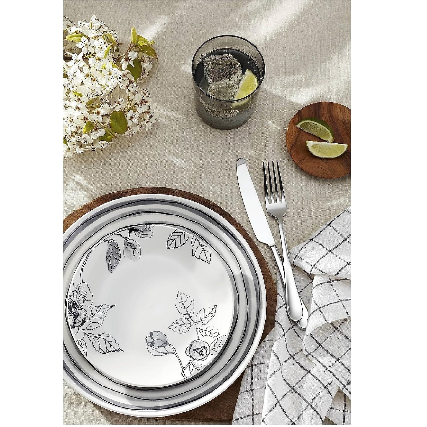 Oneida Sketchbook Piece Dinnerware Set, 12 Count, White/Black, By Lenox