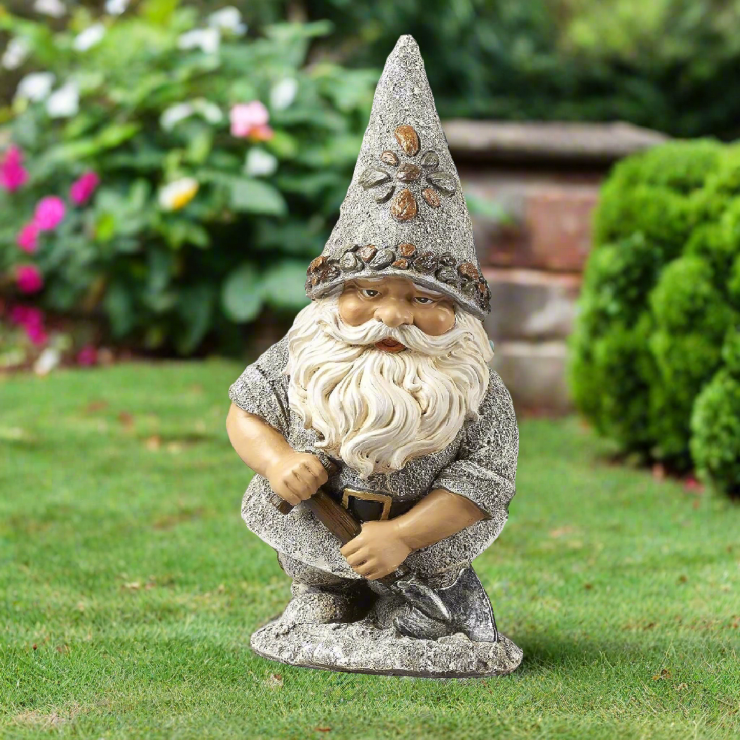 Pebble Gnome with Shovel Statue