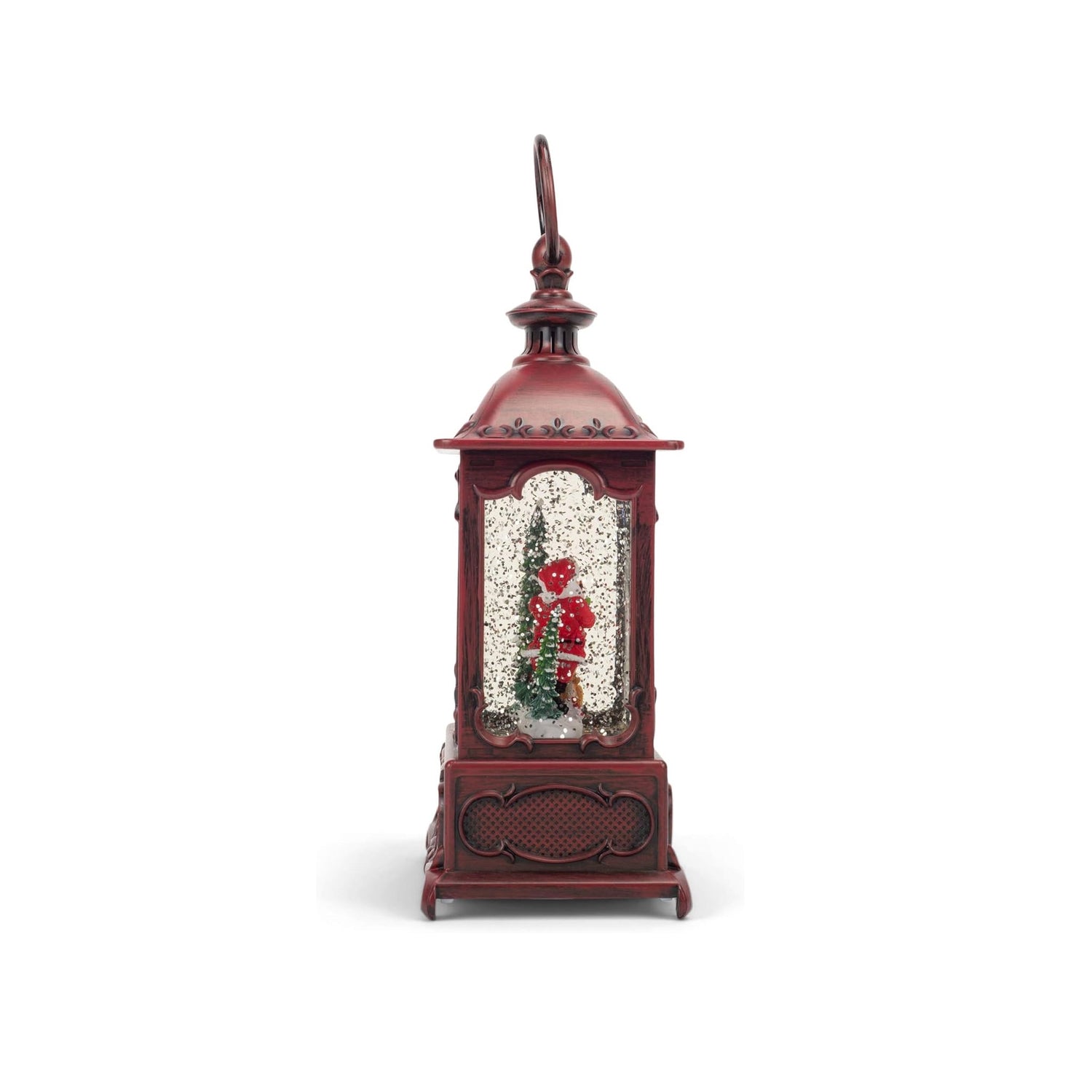 Roman LED Red Lantern With Santa With Cardinal