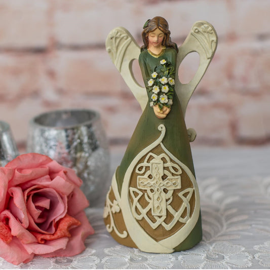 Roman Irish Angel Woodcut Look Celtic Cross Figurine