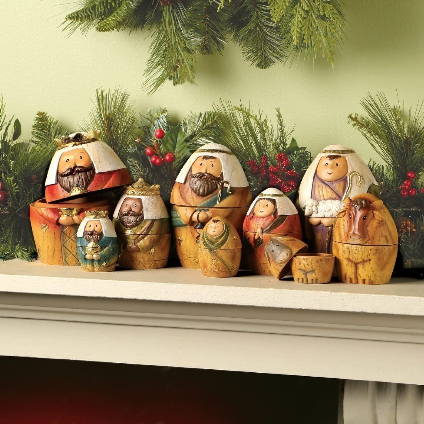 Roman Holy Family Three Kings and Shepherd Christmas Nativity Nesting Dolls Set of 9