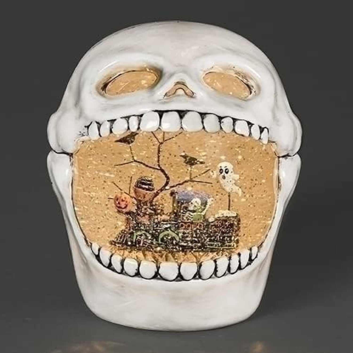 Roman Halloween Lit Skull Swirl with Train Scene