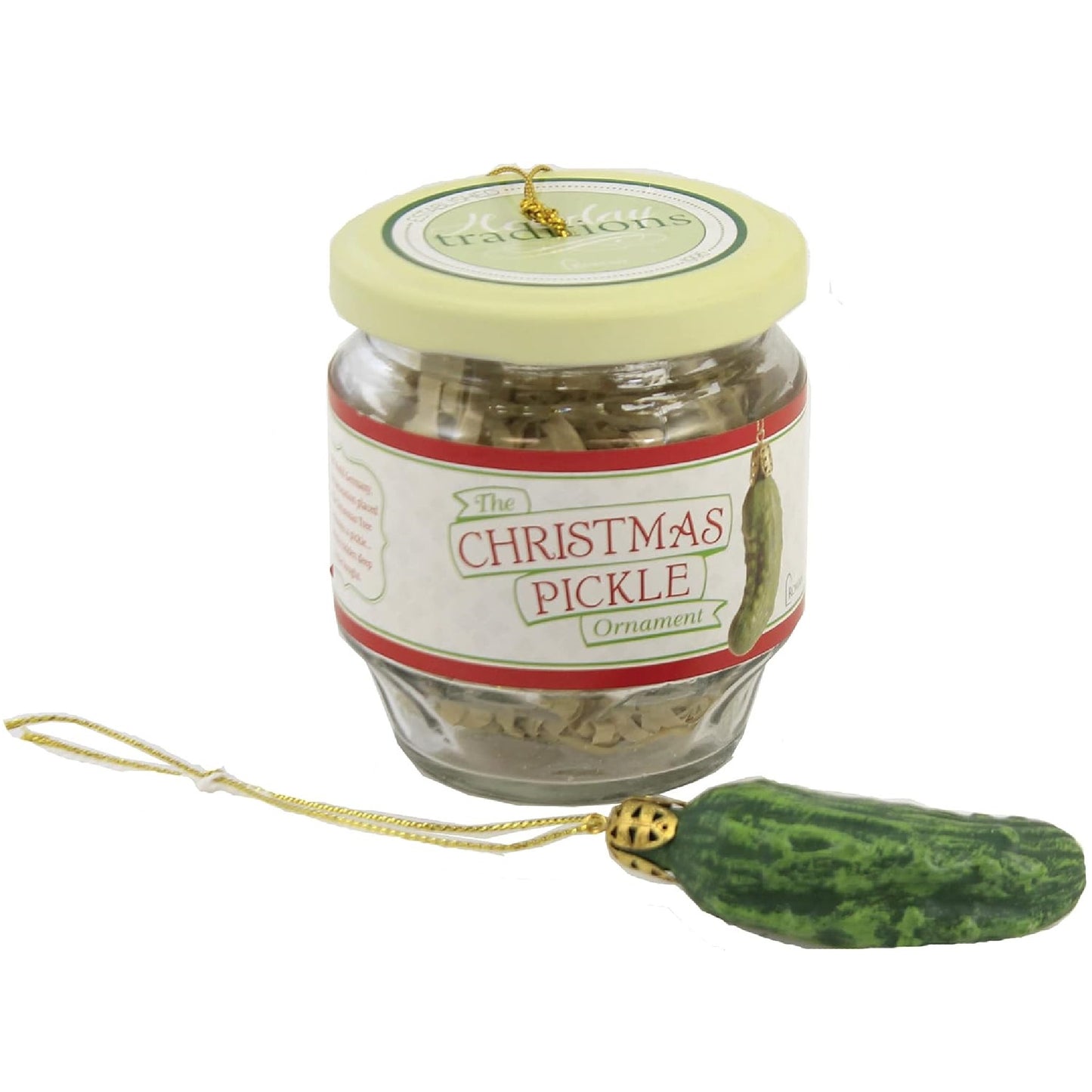 Roman Holiday Traditions Christmas Pickle Ornament in a Glass Jar Set