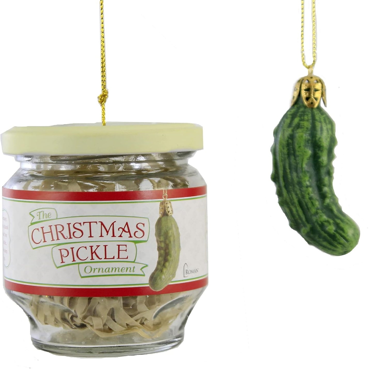 Roman Holiday Traditions Christmas Pickle Ornament in a Glass Jar Set