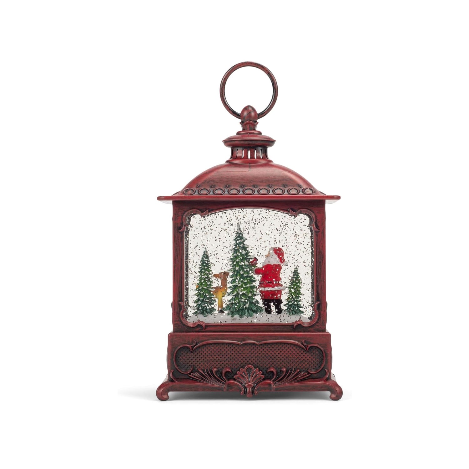 Roman LED Red Lantern With Santa With Cardinal