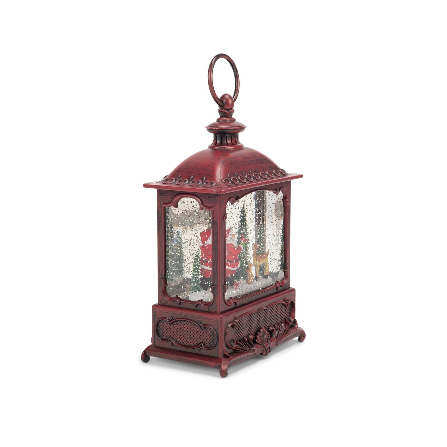 Roman LED Red Lantern With Santa With Cardinal