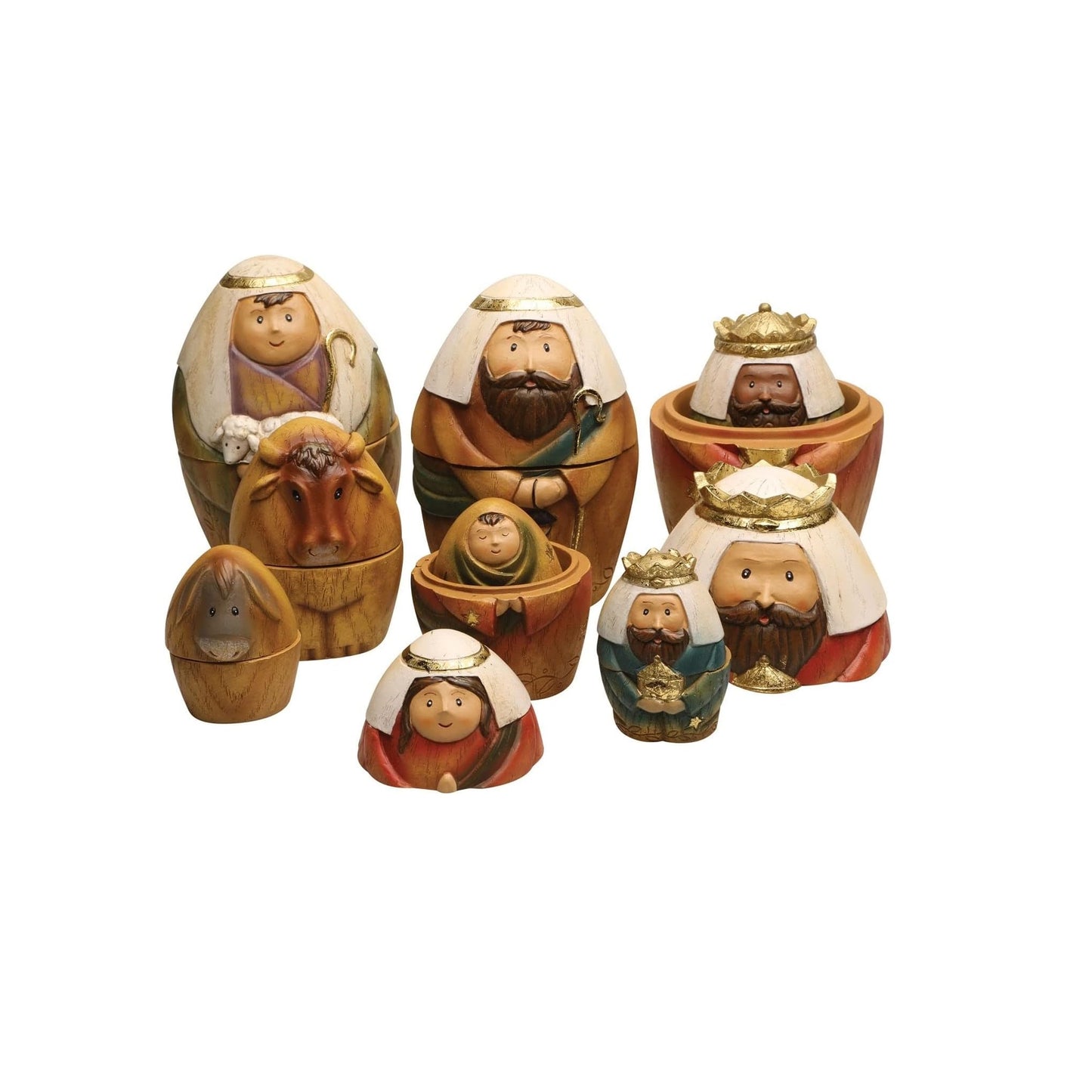 Roman Holy Family Three Kings and Shepherd Christmas Nativity Nesting Dolls Set of 9