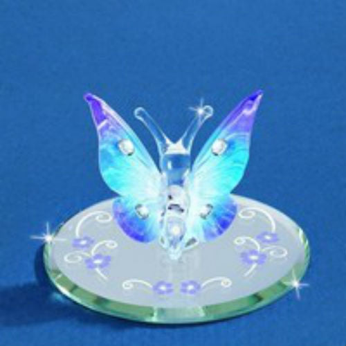 Glass Baron Butterfly, Blue With Crystals - Ria's Hallmark & Jewelry Boutique