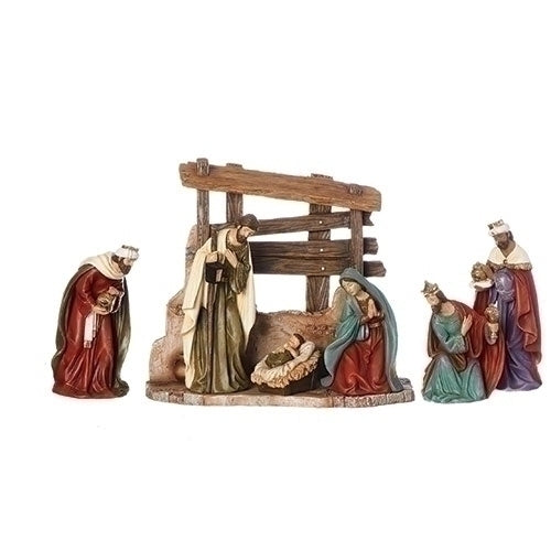 Roman 7 piece Nativity Scene with Stable Backdrop