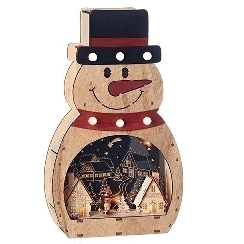 Roman 15.75" LED Wood Snowman with Town