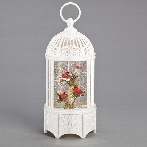 Lanterne romaine pour cage à oiseaux à LED blanches et scintillantes avec cardinaux 