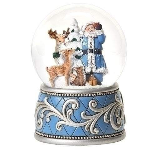 Boule à neige bleue Père Noël et renne par Roman
