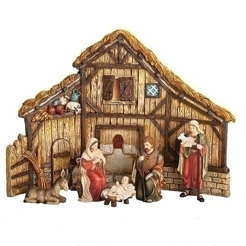 Nativity With Stable Shepherd And Donkey 6 Piece Set
