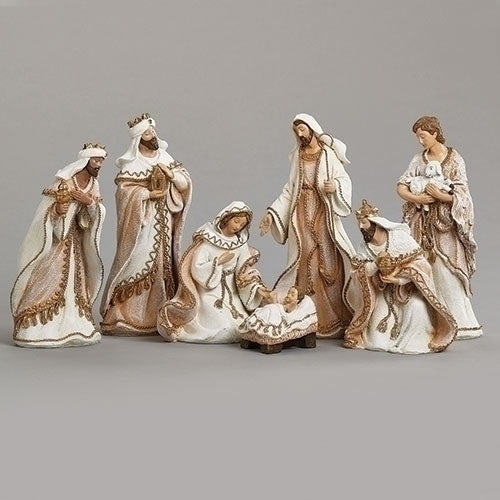 Nativity 7 Piece Set Woven Gold Trim Fabric Look