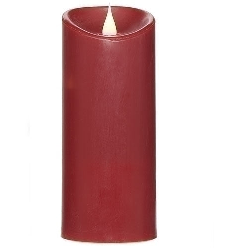 Bougie LED romaine sans flamme 7"H rouge pilier lisse extérieur mouvement 3D