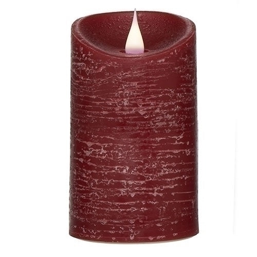 Roman Flameless LED Candle 5"H Red Rustic Pillar Outdoor 3-D Motion
