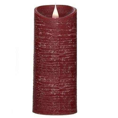 Roman Flameless LED Candle 7"H Red Rustic Pillar Outdoor 3-D Motion