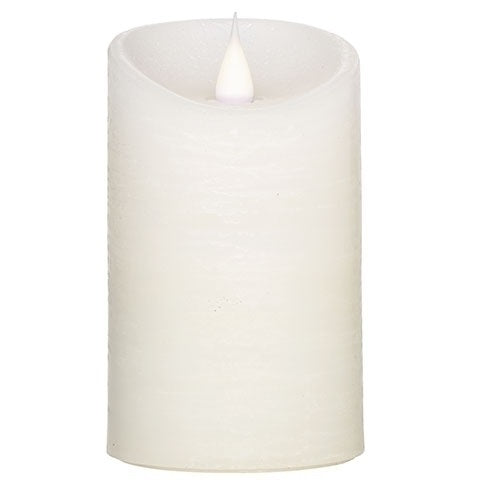Roman Flameless LED Candle 5"H White Rustic Pillar Outdoor 3-D Motion
