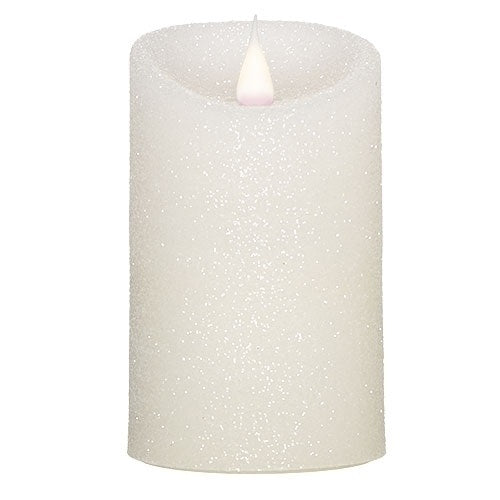 Roman Flameless LED Candle 5"H White Glitter Pillar Outdoor 3-D Motion