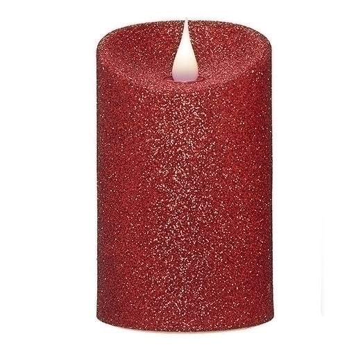 Roman Flameless LED Candle 5"H Red Glitter Pillar Outdoor 3-D Motion