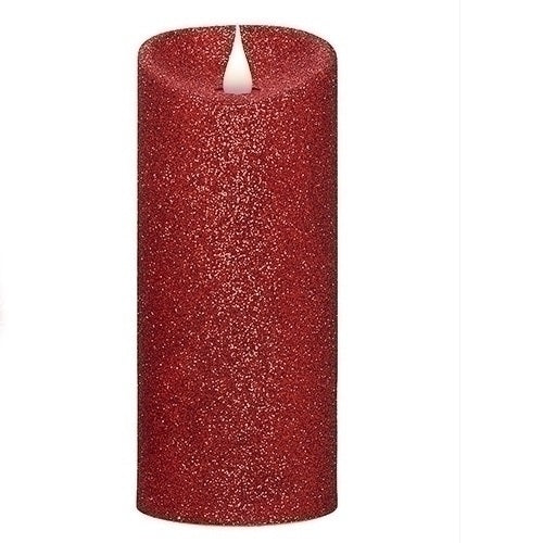 Roman Flameless LED Candle 7"H Red Glitter Pillar Outdoor 3-D Motion