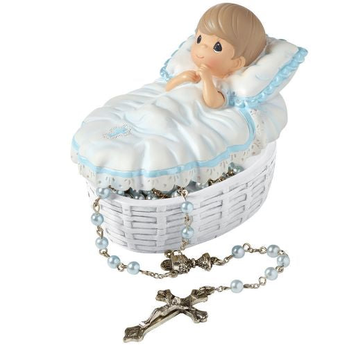 Baptized In His Name, Resin Box With Rosary, For Boy