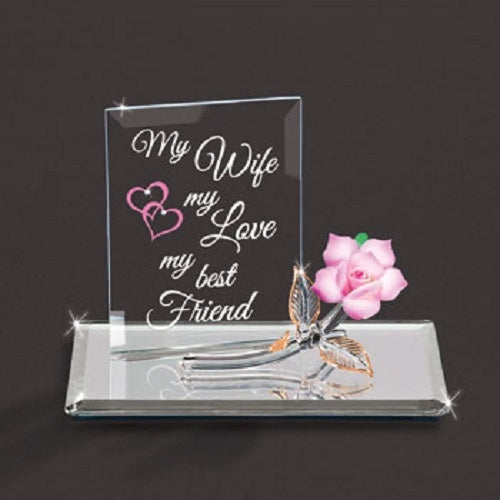 Glass Baron "My Wife, My Best friend" with Pink Rose Figurine