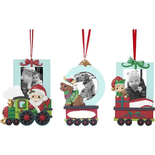 Set of 3 Christmas Train Photo Frame Ornaments by Precious Moments