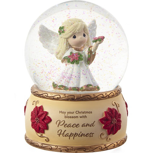 Precious Moments Annual Angel With Red Poinsetta Musical Snow Globe