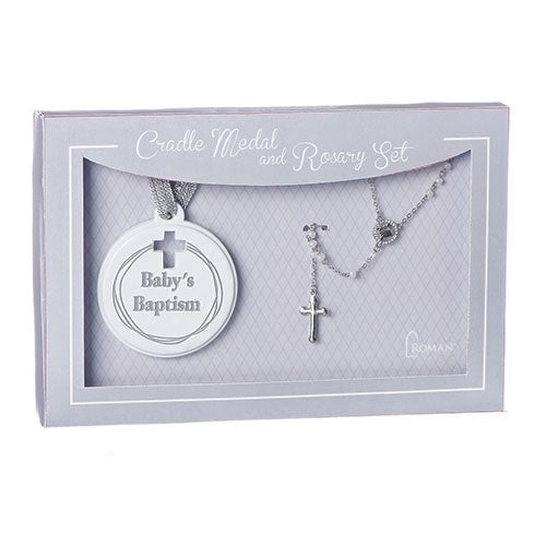 Roman Rosary and Cradle Medal Set Baby Baptism