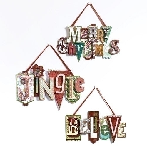 Ornaments "Merry Christmas" "Jingle" "Believe" Set of 3