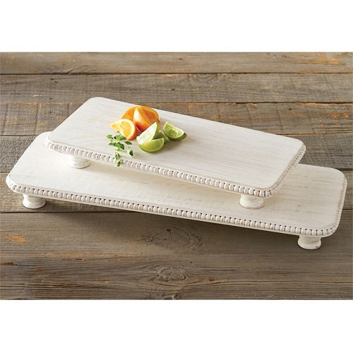 Mud Pie White Washed Beaded Serving Board Set